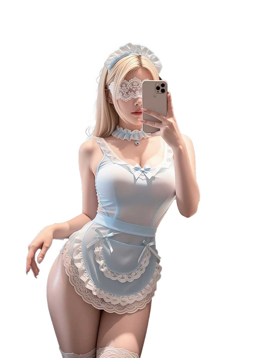 Lace Teddy Lingerie - 지미코 블루 & 화이트 레이스 테디