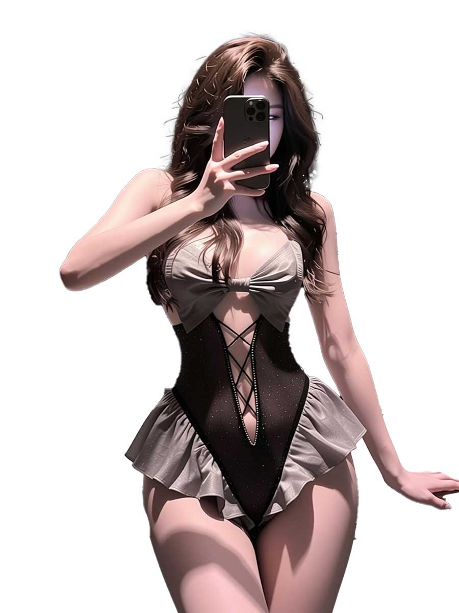 Lace Teddy Lingerie - jimiko 블랙 그레이 러플 메이드 란제리
