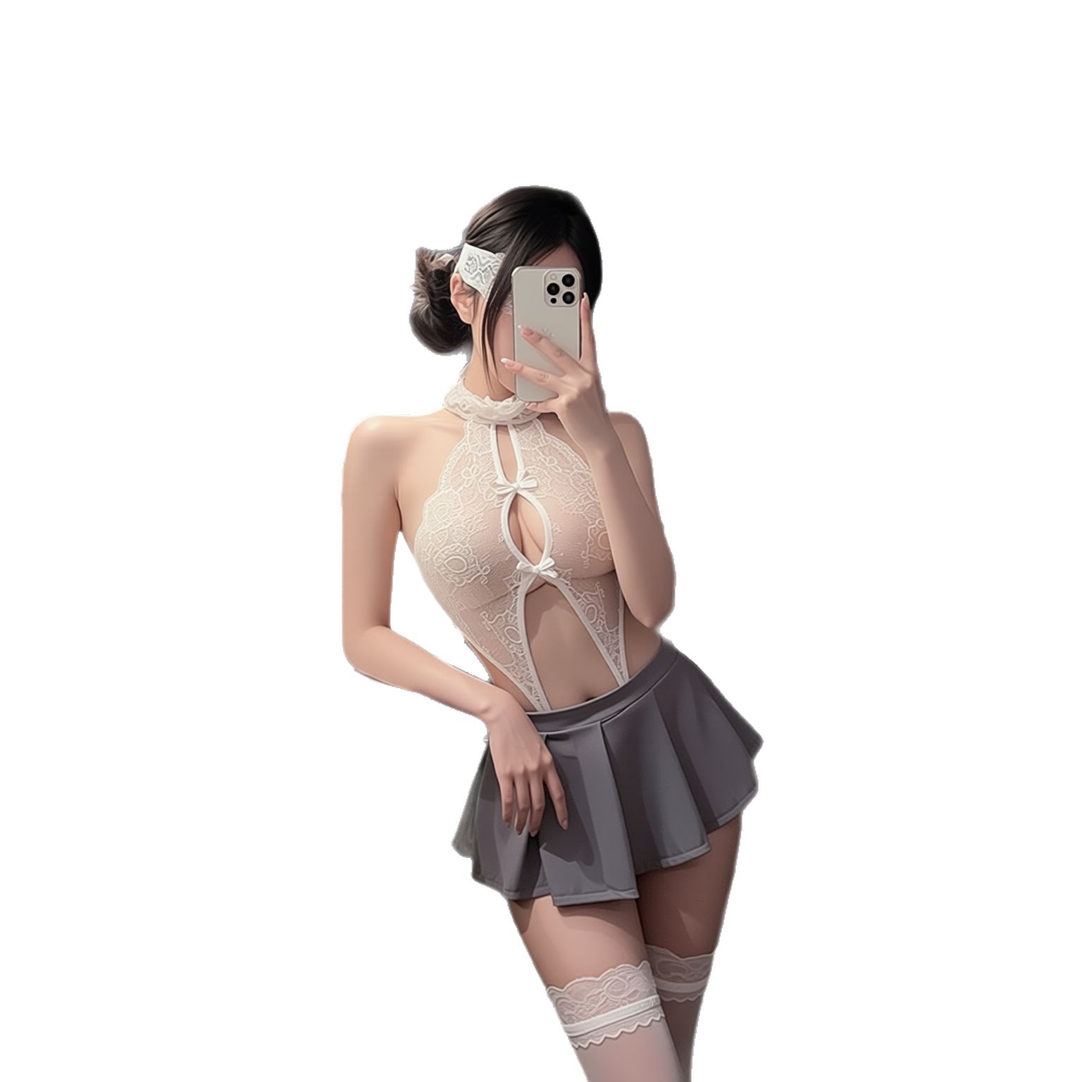 Lace Teddy Lingerie - 지미코 여성용 흰색 레이스 홀터 스타일