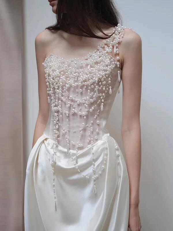 2025년 프랑스 스트랩리스 이브닝 드레스, 신부들을  - Slip Dress Satin 리뷰 및 가격