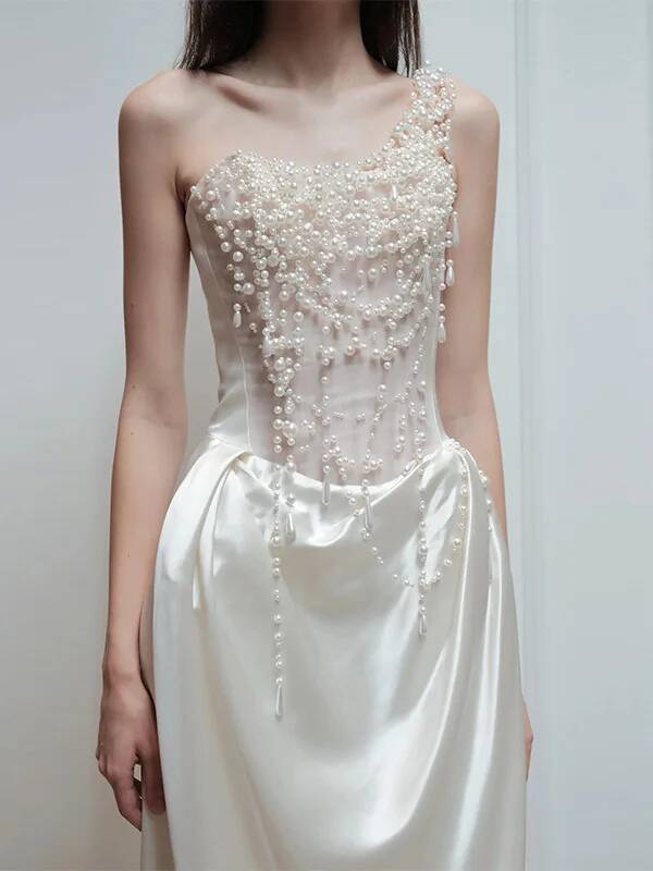 2025년 프랑스 스트랩리스 이브닝 드레스, 신부들을  - Slip Dress Satin 리뷰 및 가격
